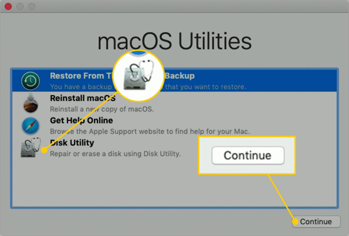 Disk Utility v nástrojích macOS Utility