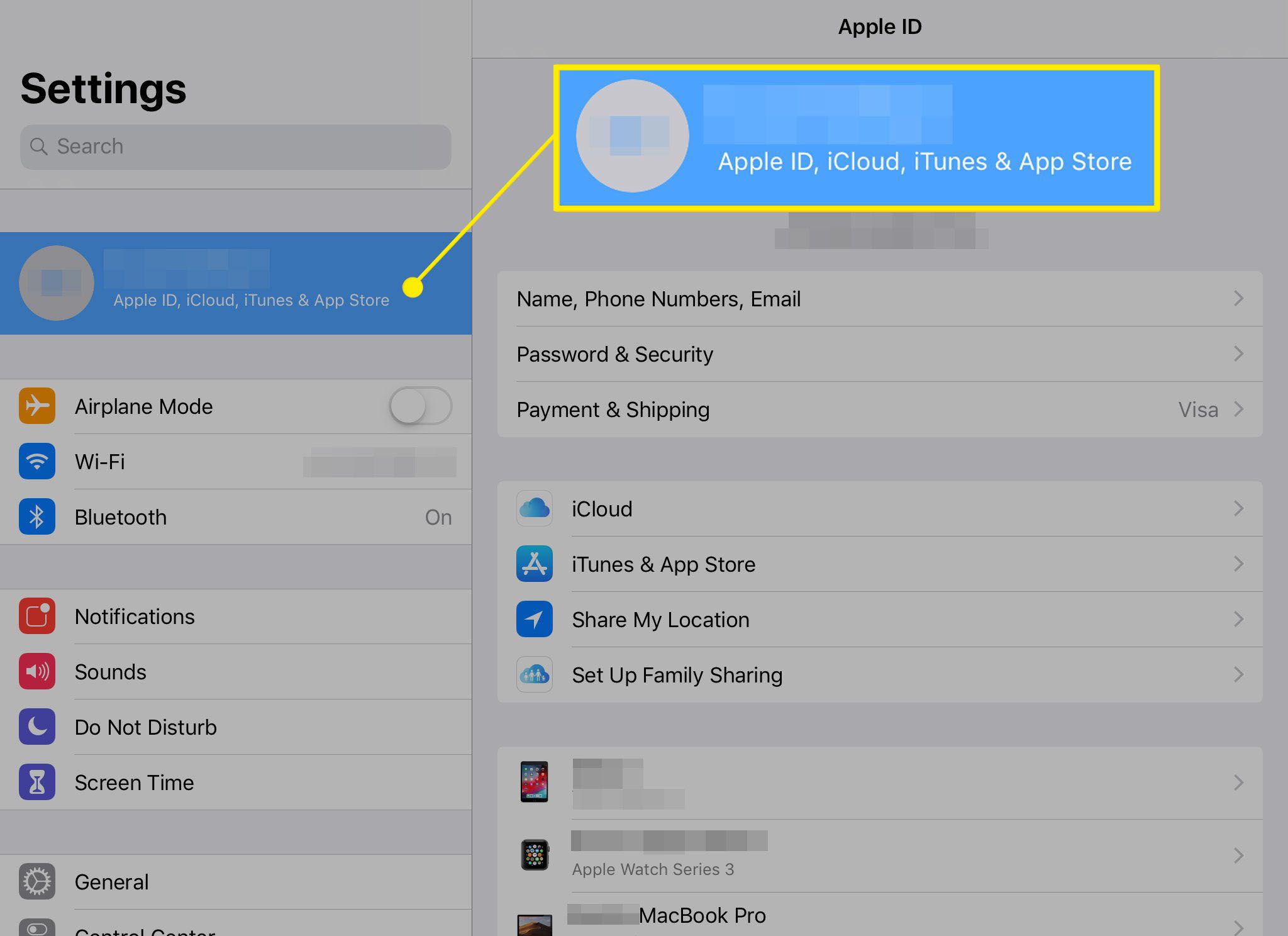 Apple ID v Nastavení na iPadu