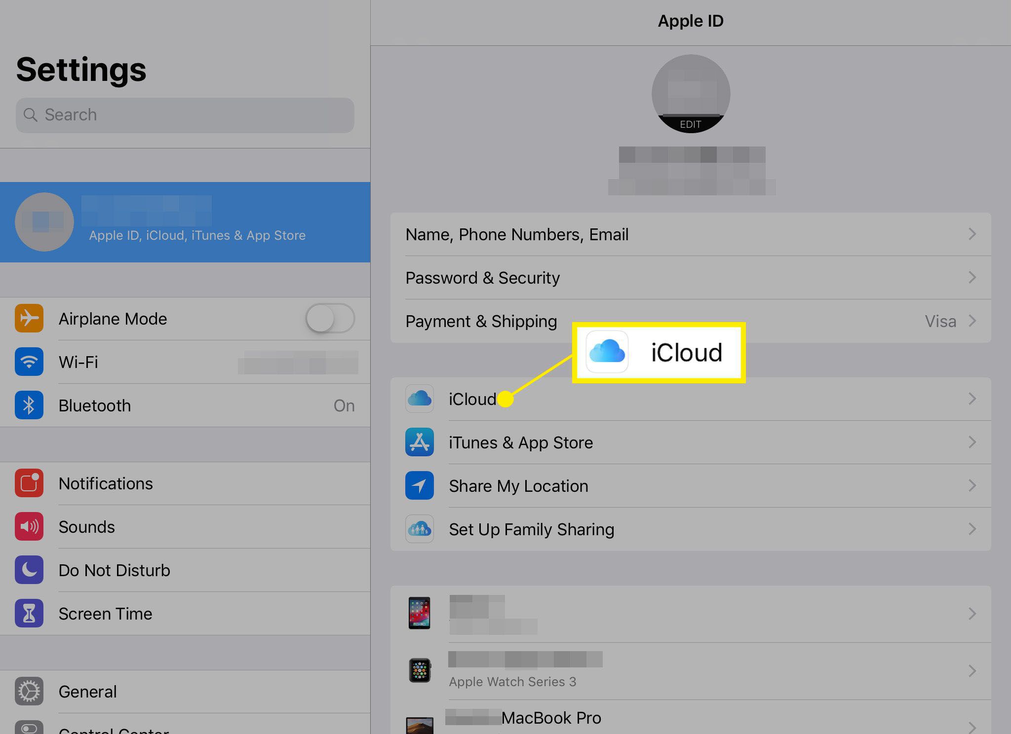 iCloud v nastavení iPadu