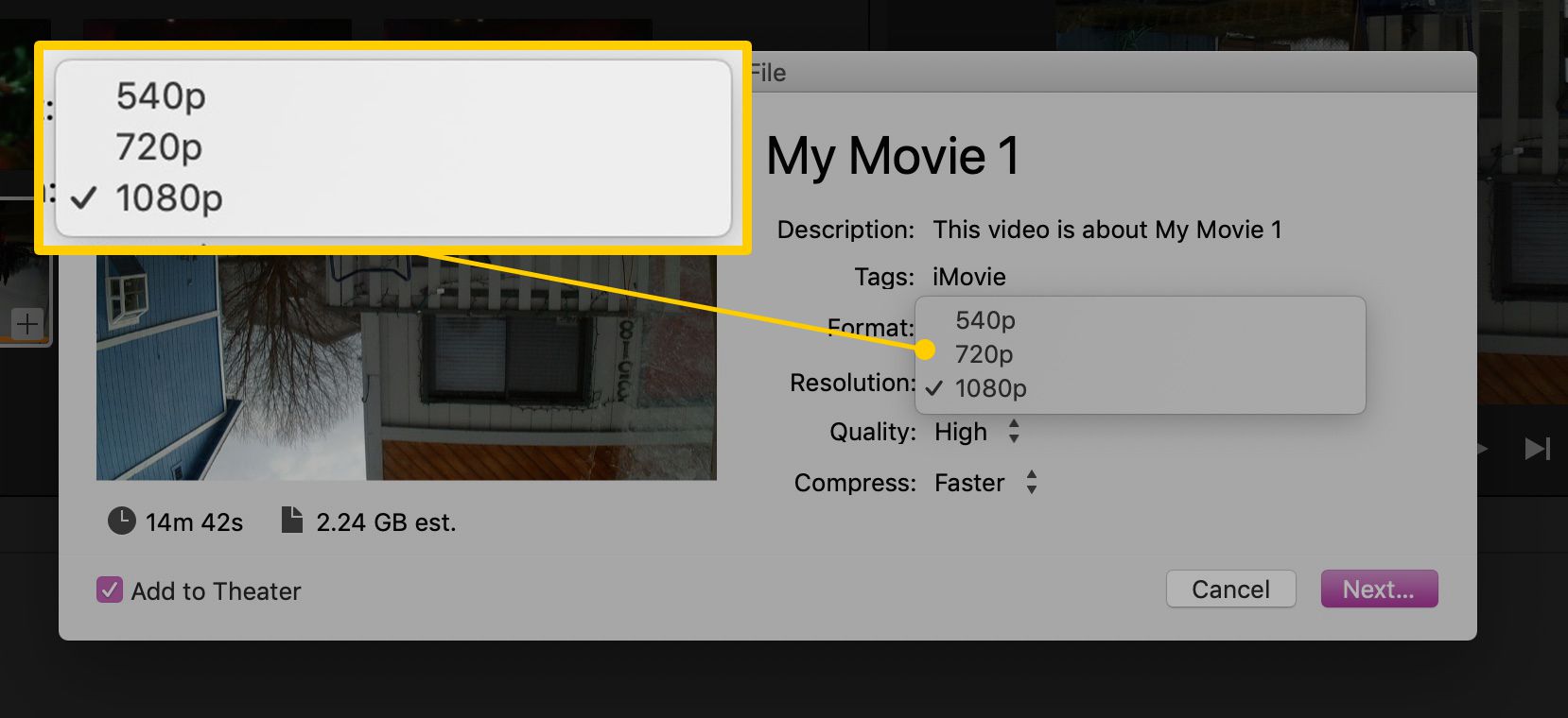 Velikosti souborů pro export iMovie