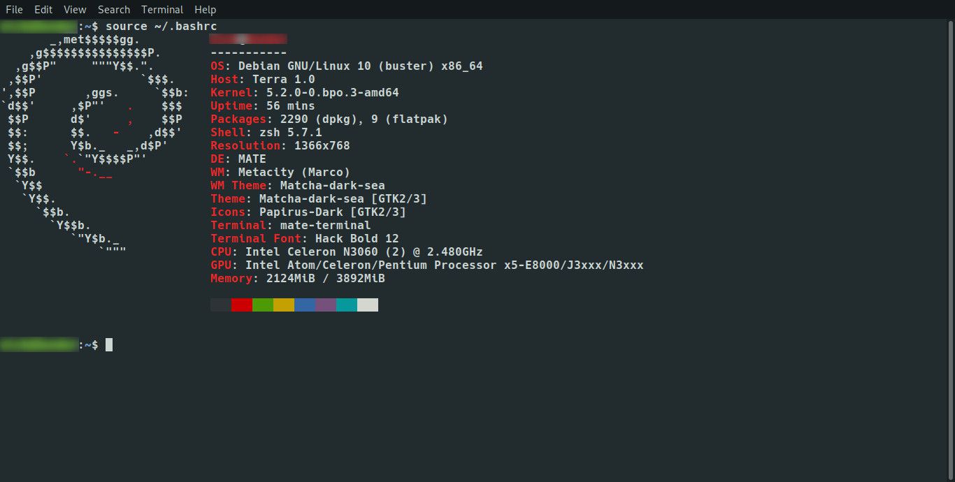 Linux bashrc zobrazující Neofetch