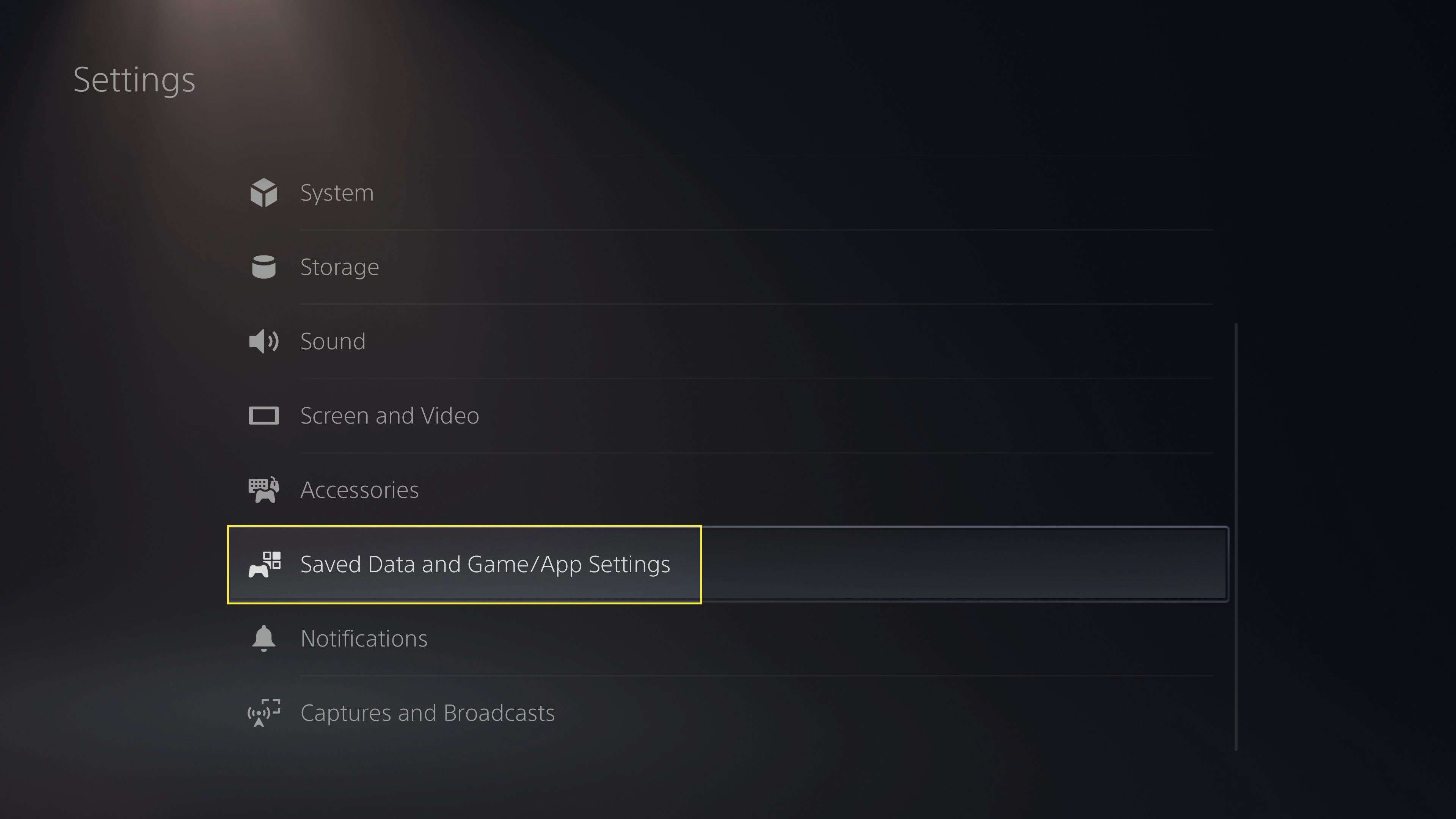 „Uložená data a nastavení her / aplikací“ v nastavení PS5
