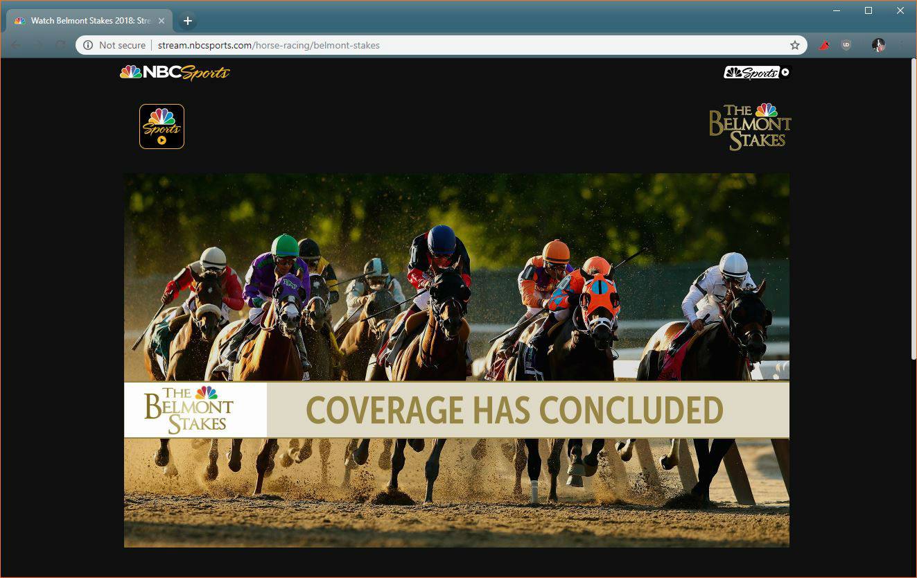 Snímek obrazovky webu NBC Sports Belmont Stakes.