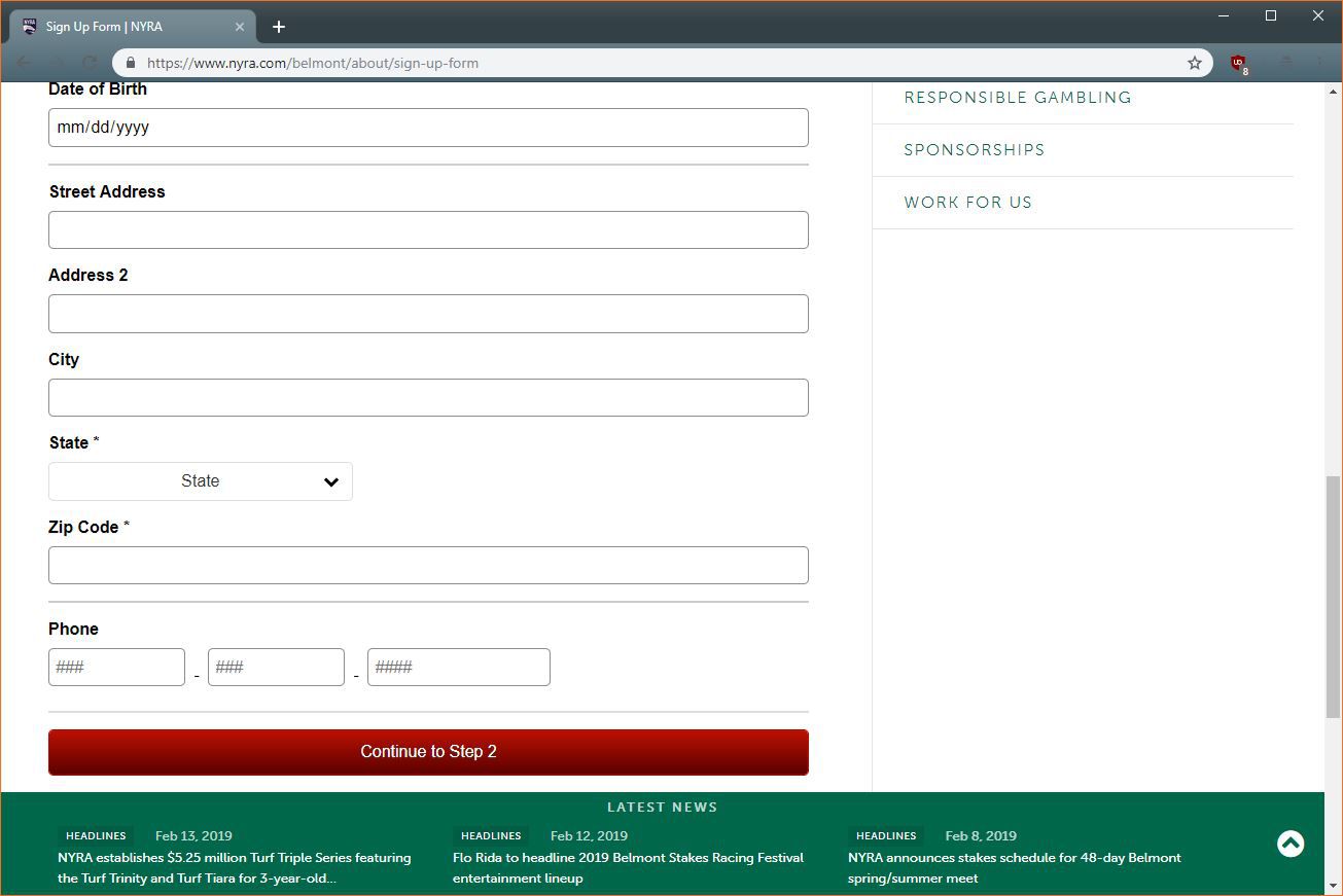 Snímek obrazovky s registrační stránkou NYRA.
