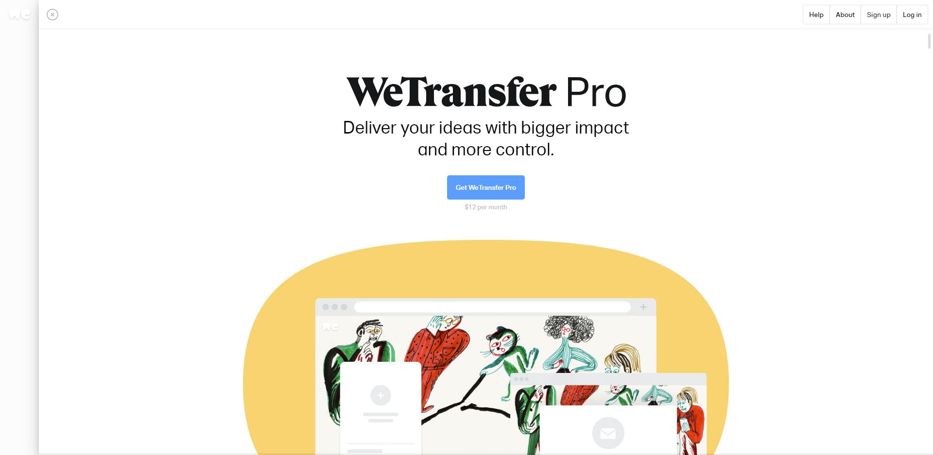 Screenshot webové stránky WeTransfer Pro.