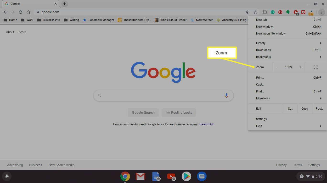 Umístění nastavení lupy v prohlížeči Chrome