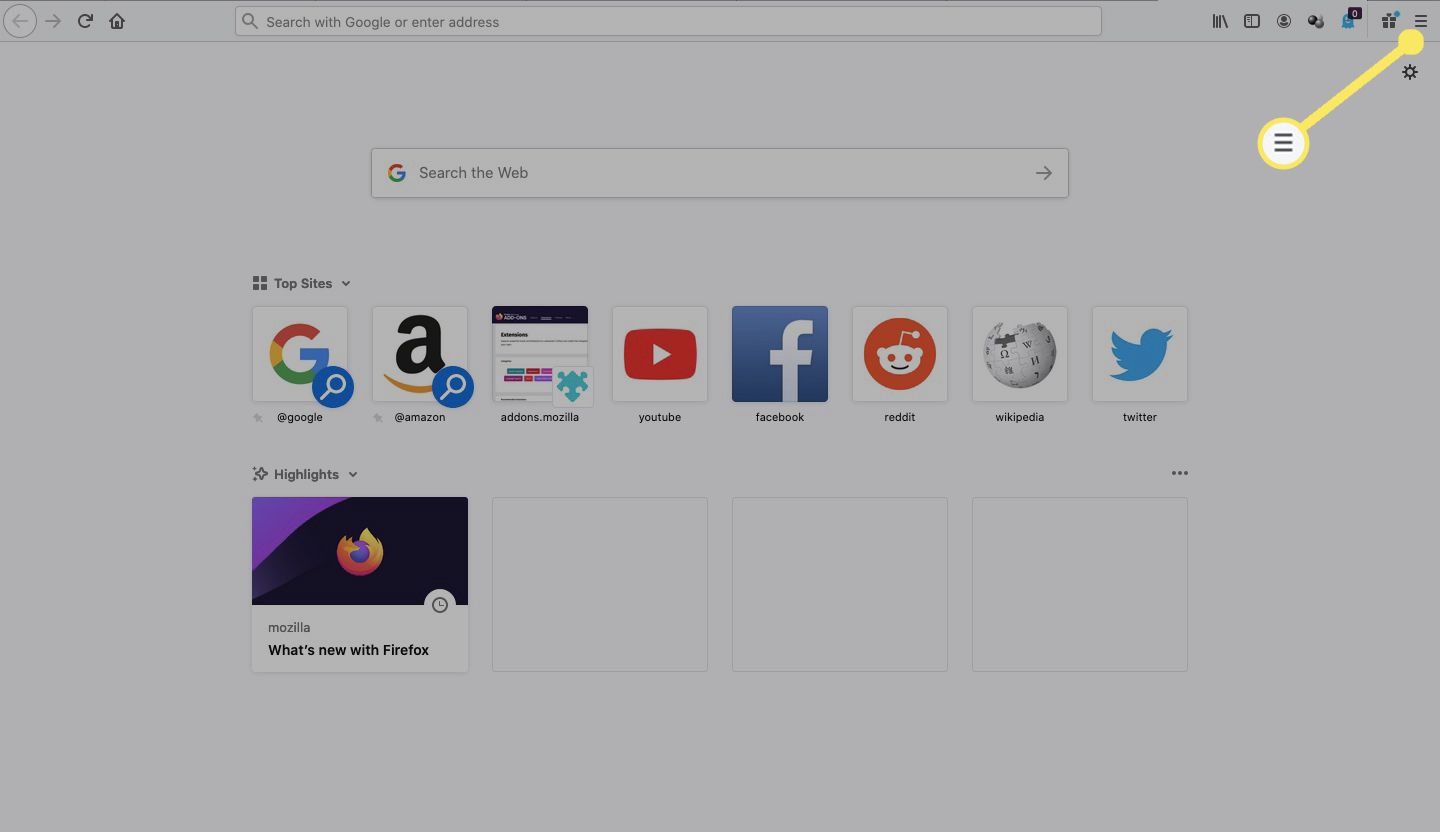 Otevřete Firefox a vpravo nahoře vyberte ikonu nabídky (tři řádky).