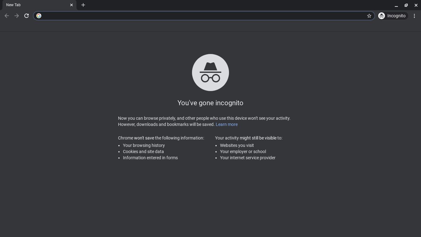 Okno anonymního prohlížení anonymního režimu Google Chrome