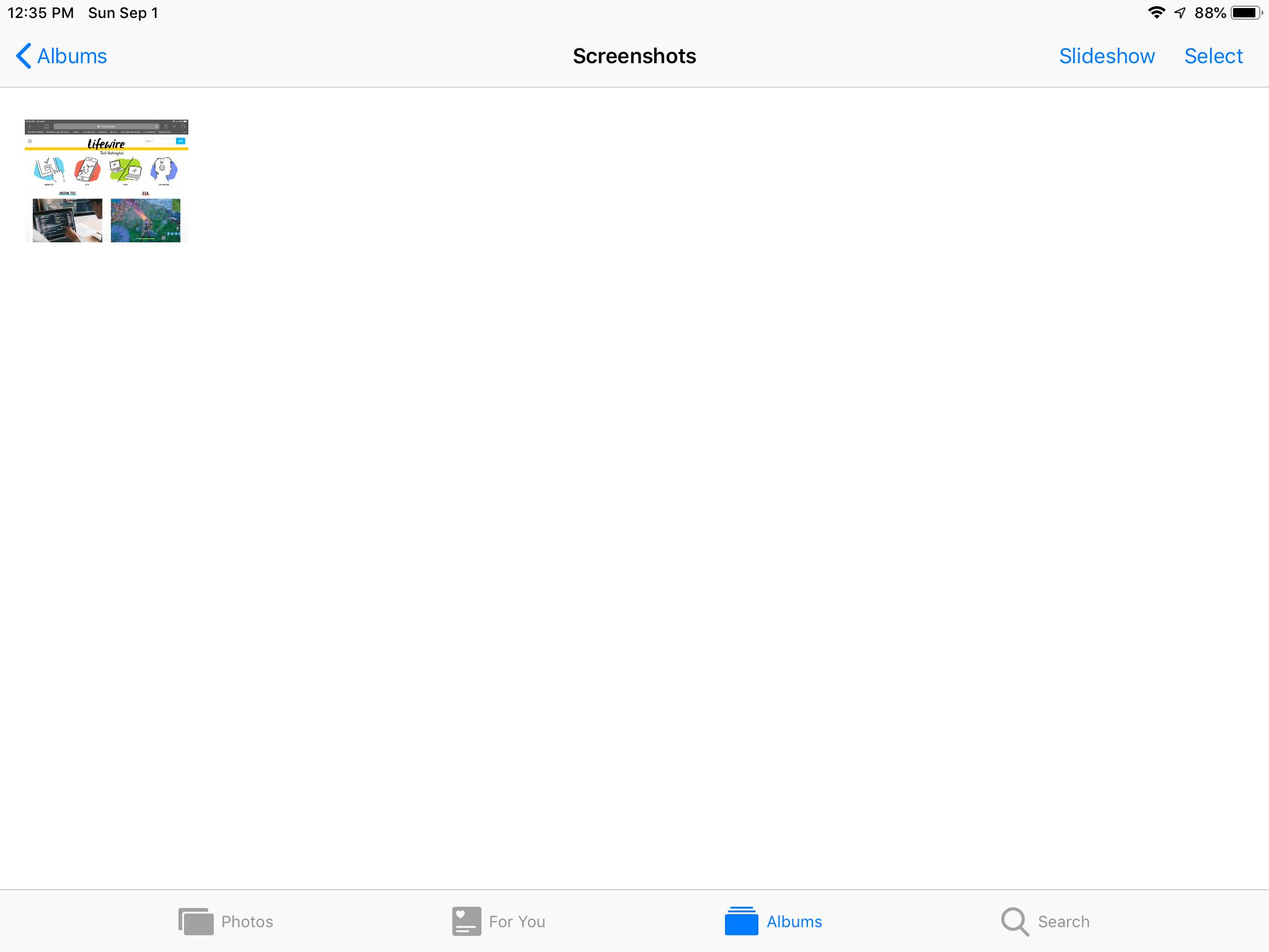 Album Screenshots v aplikaci iPad Photos