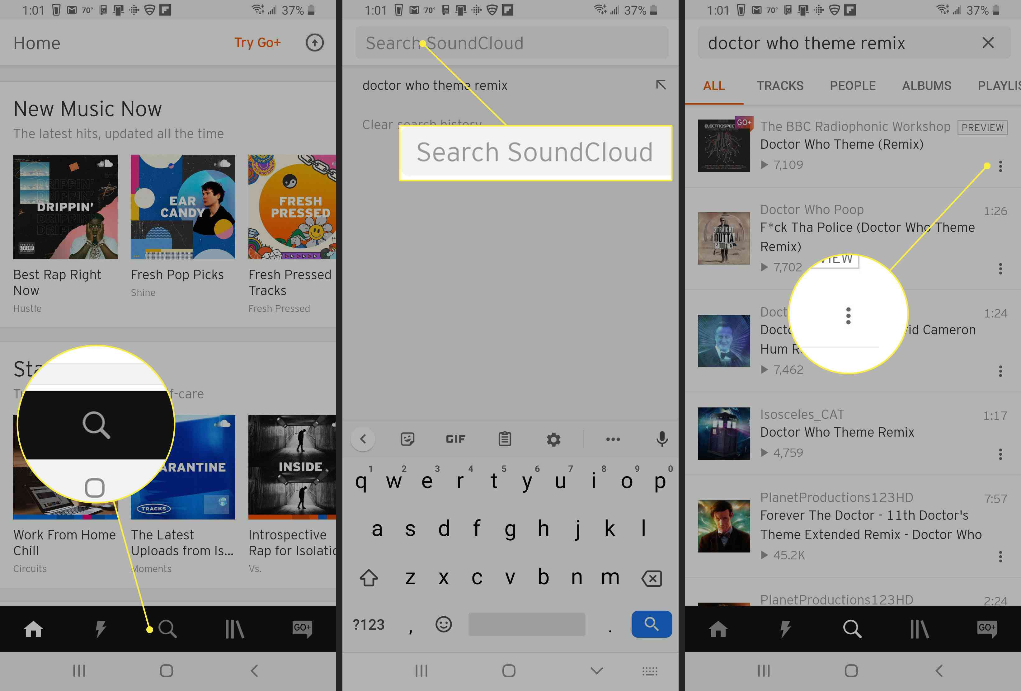 Možnosti vyhledávání ve SoundCloudu