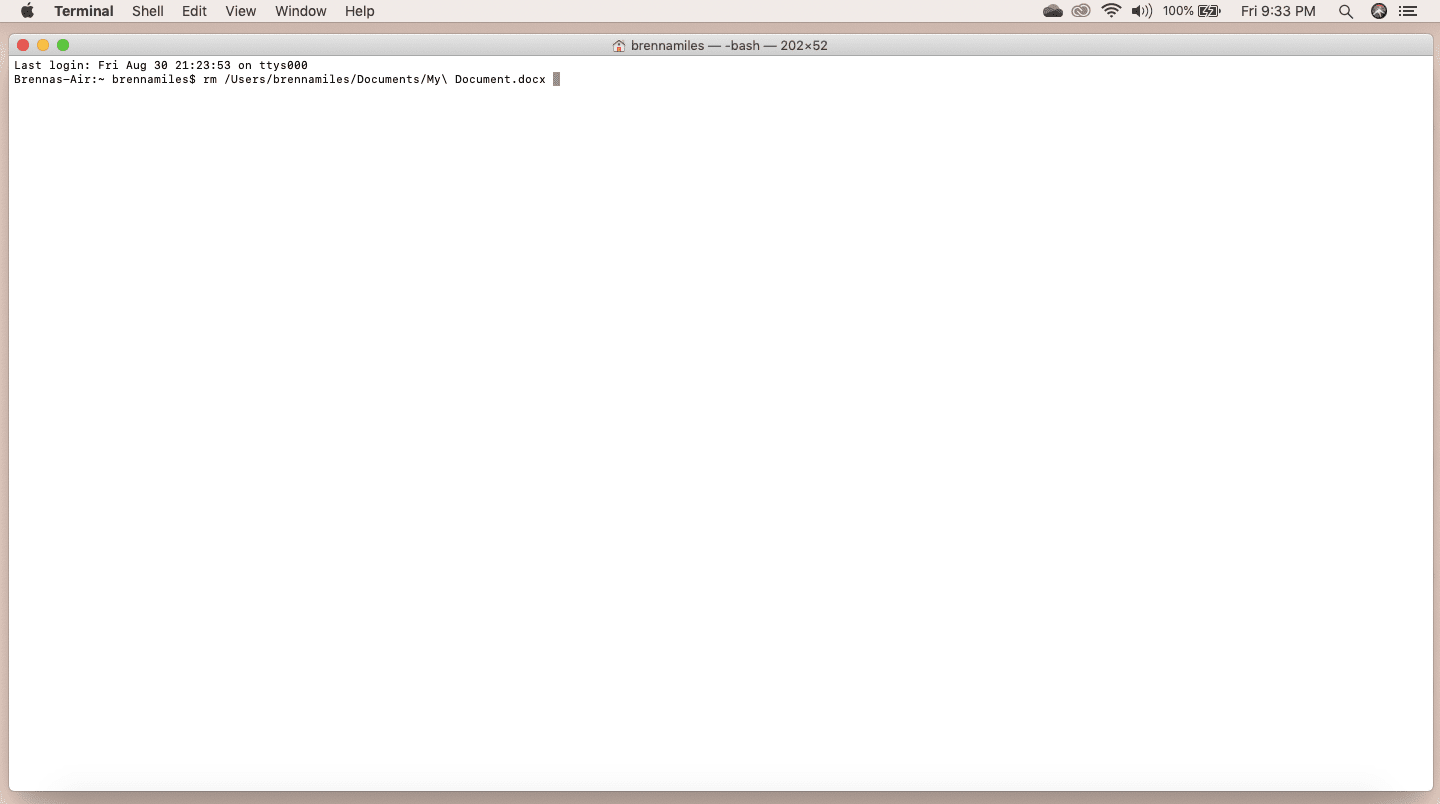 Odstranění souboru pomocí terminálu v systému Mac