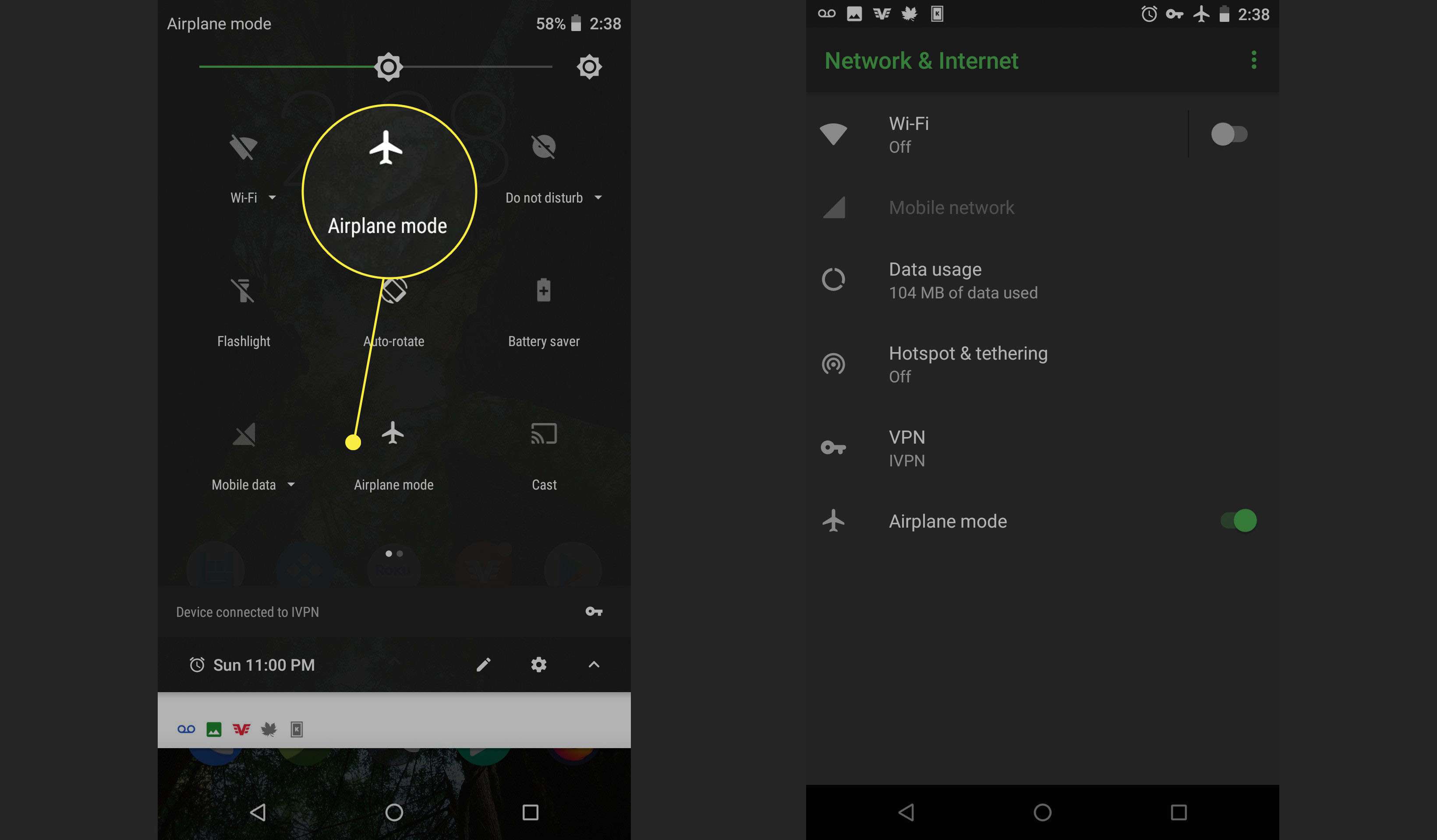 Rychlé nastavení systému Android v letadle