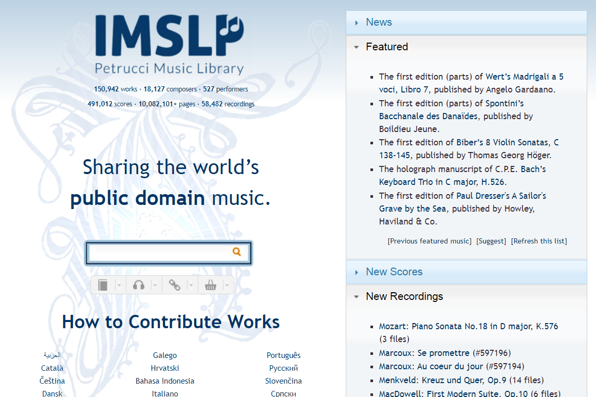 Hledání veřejné hudby IMSLP