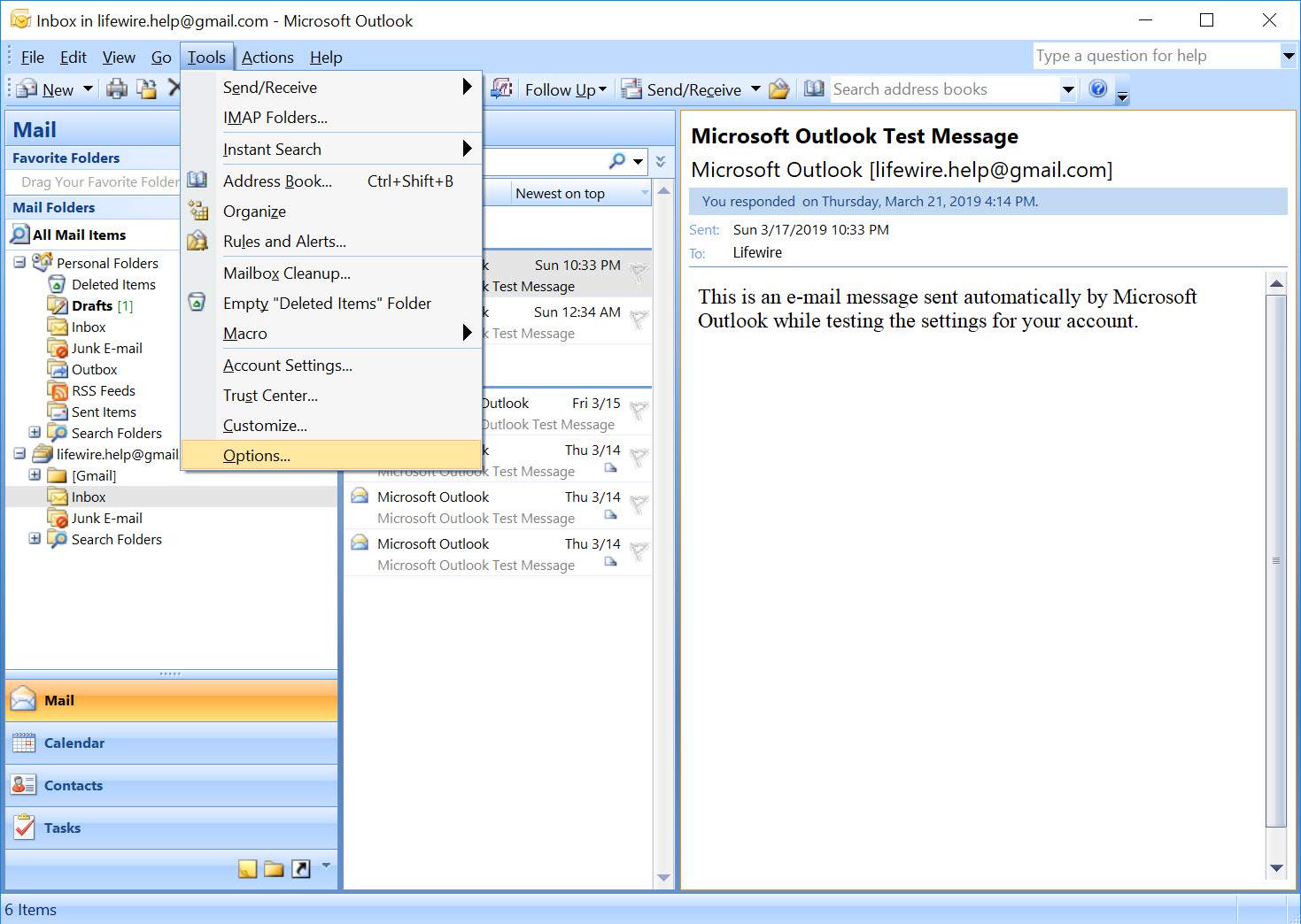 Nabídka Nástroje aplikace Outlook 2007 s volbami Možnosti