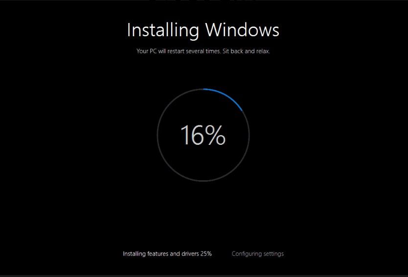 Instalační obrazovka systému Windows