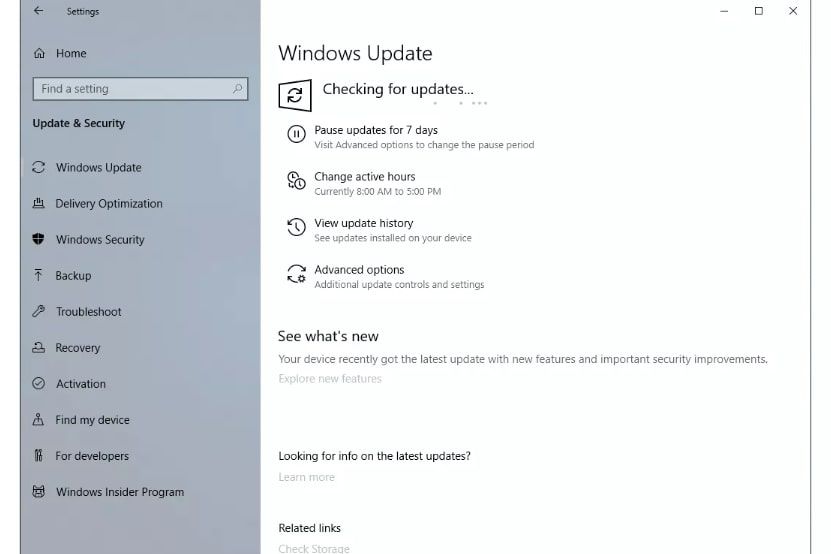 Vyhledejte aktualizace systému Windows v nastavení systému Windows.