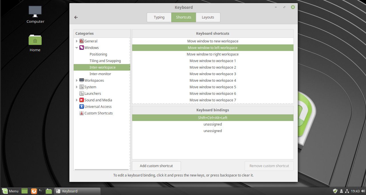 Linux Mint přesunout pracovní prostor okna doleva