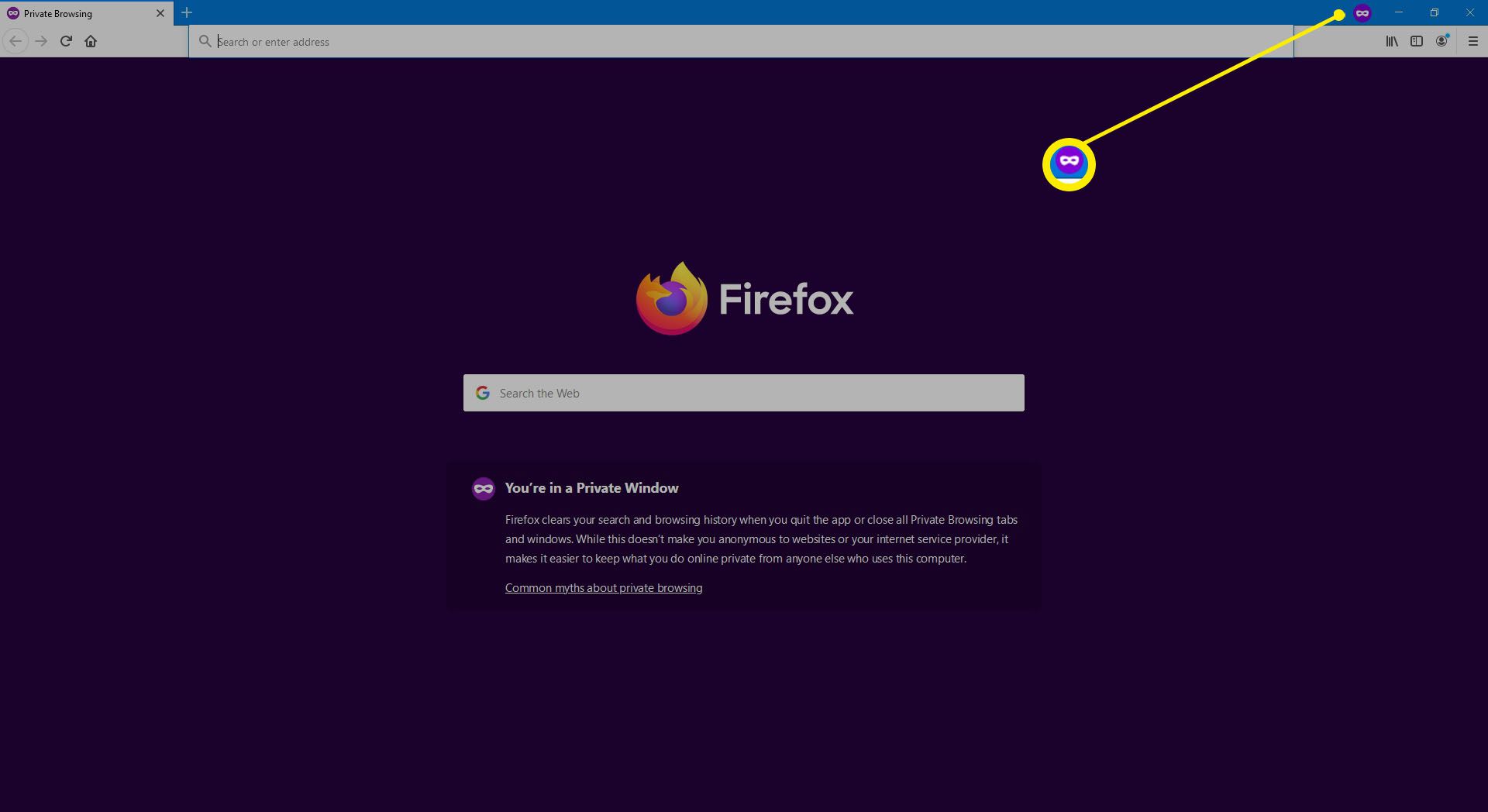 Okno soukromého prohlížení ve Firefoxu.