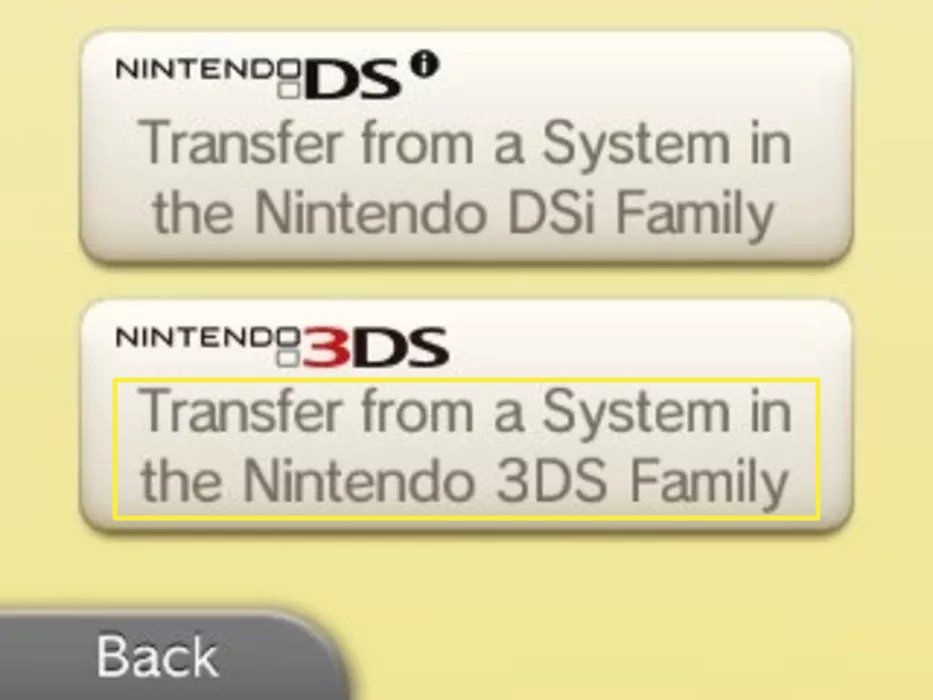 Klepněte na Přenos ze systému v rodině Nintendo 3DS.
