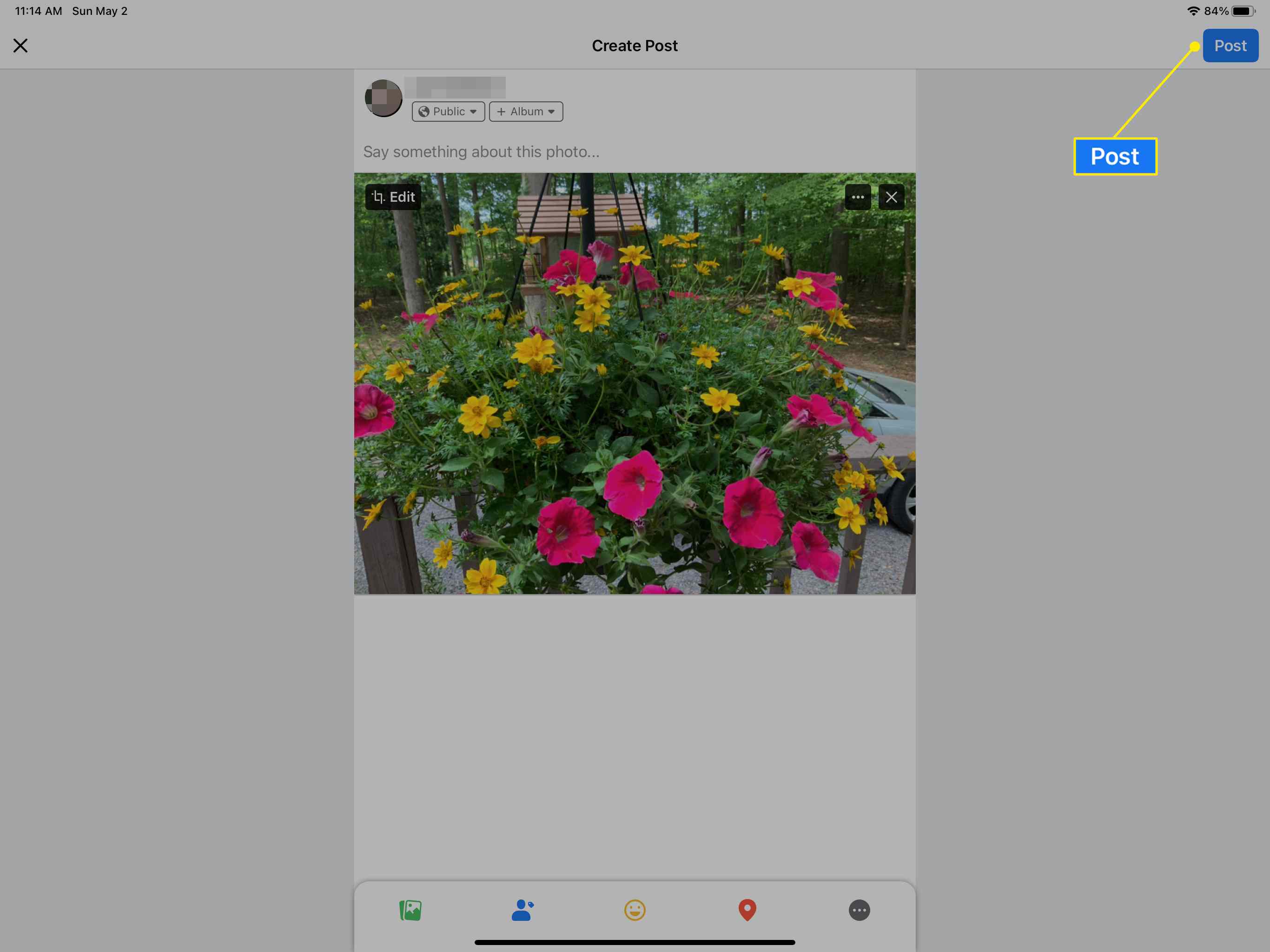 Tlačítko Odeslat v aplikaci Facebook pro iPad