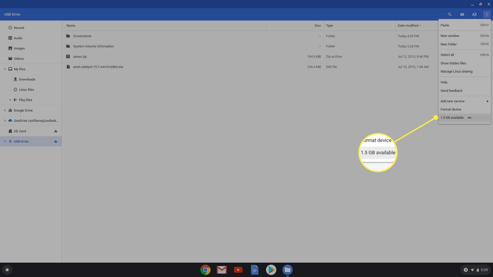 Chrome OS Najít kapacitu disku