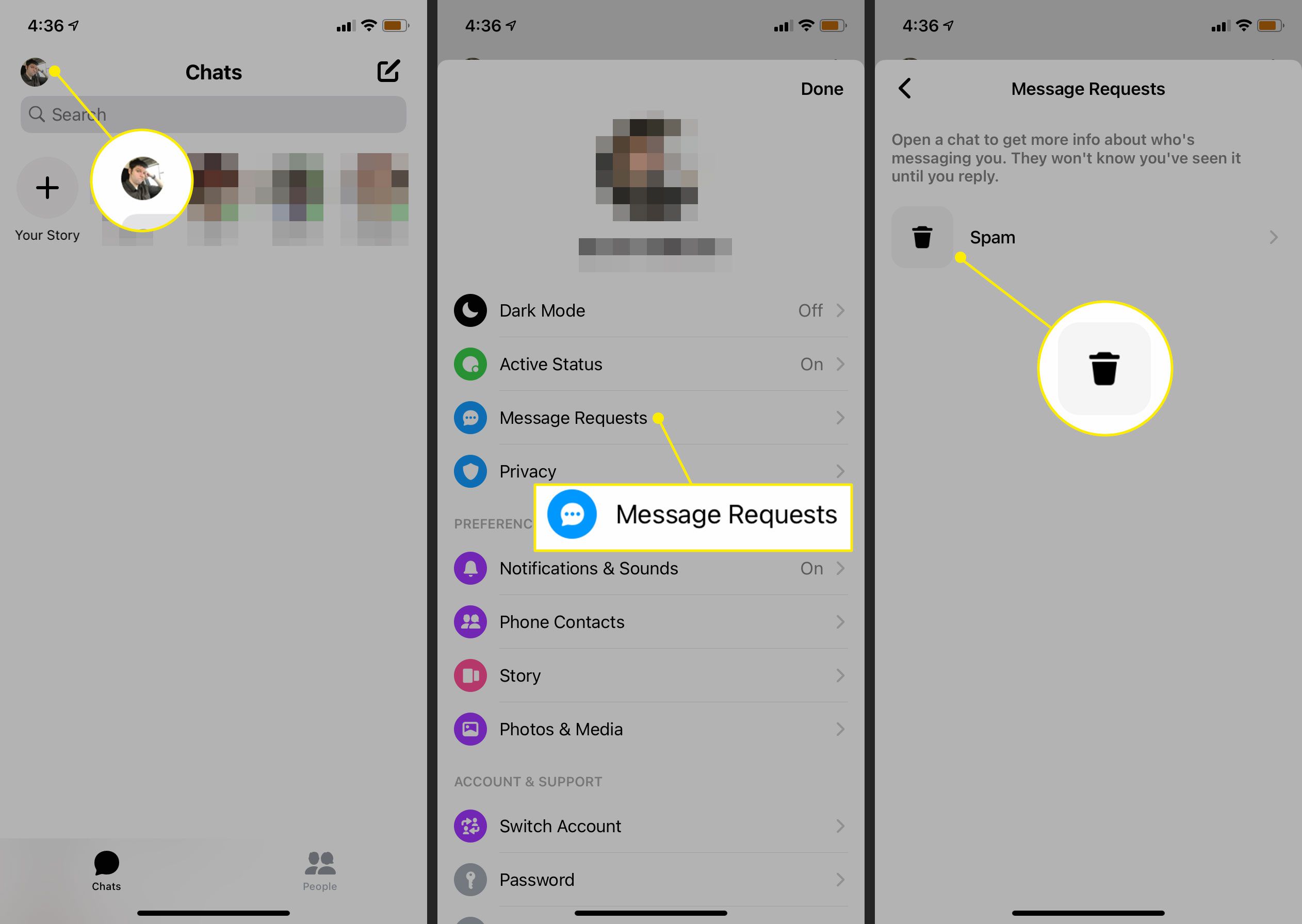 Žádosti o zprávy v aplikaci Messenger pro iOS