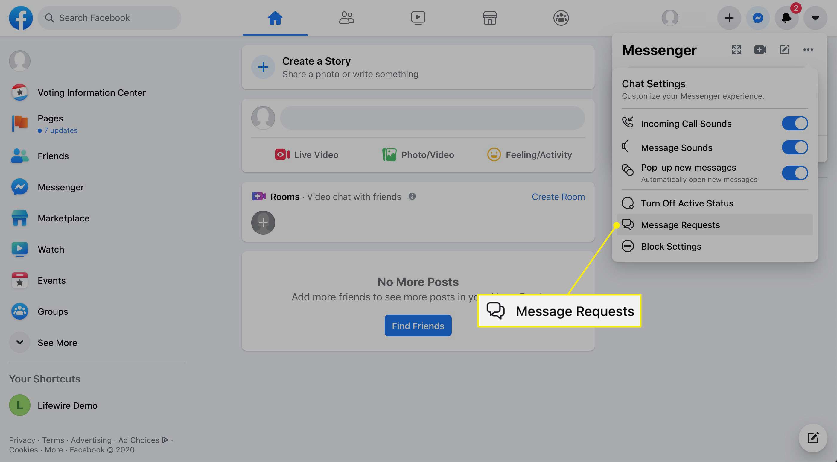 Ikona Požadavky na zprávu v Možnosti aplikace Messenger