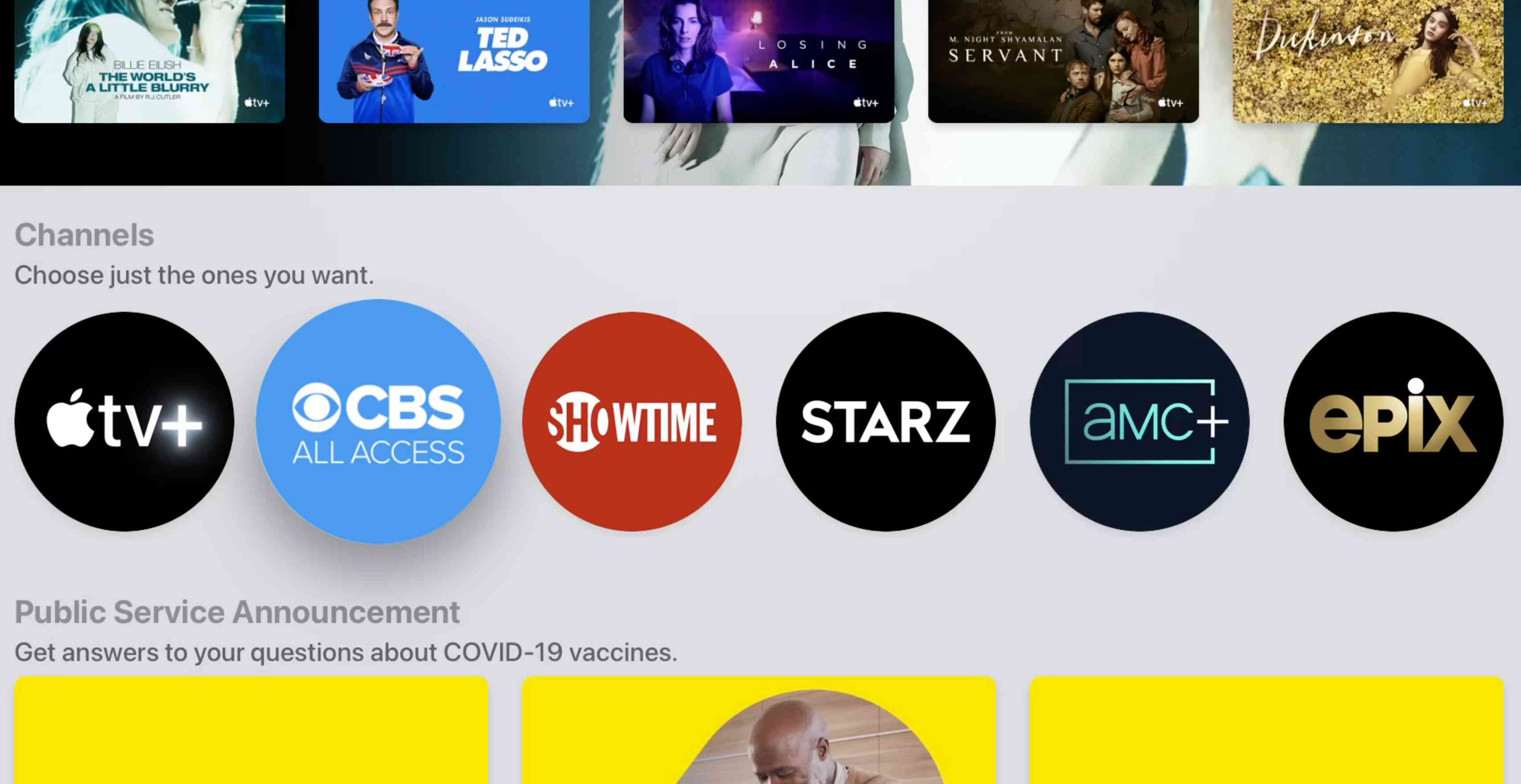 Dostupné kanály v aplikaci Apple TV