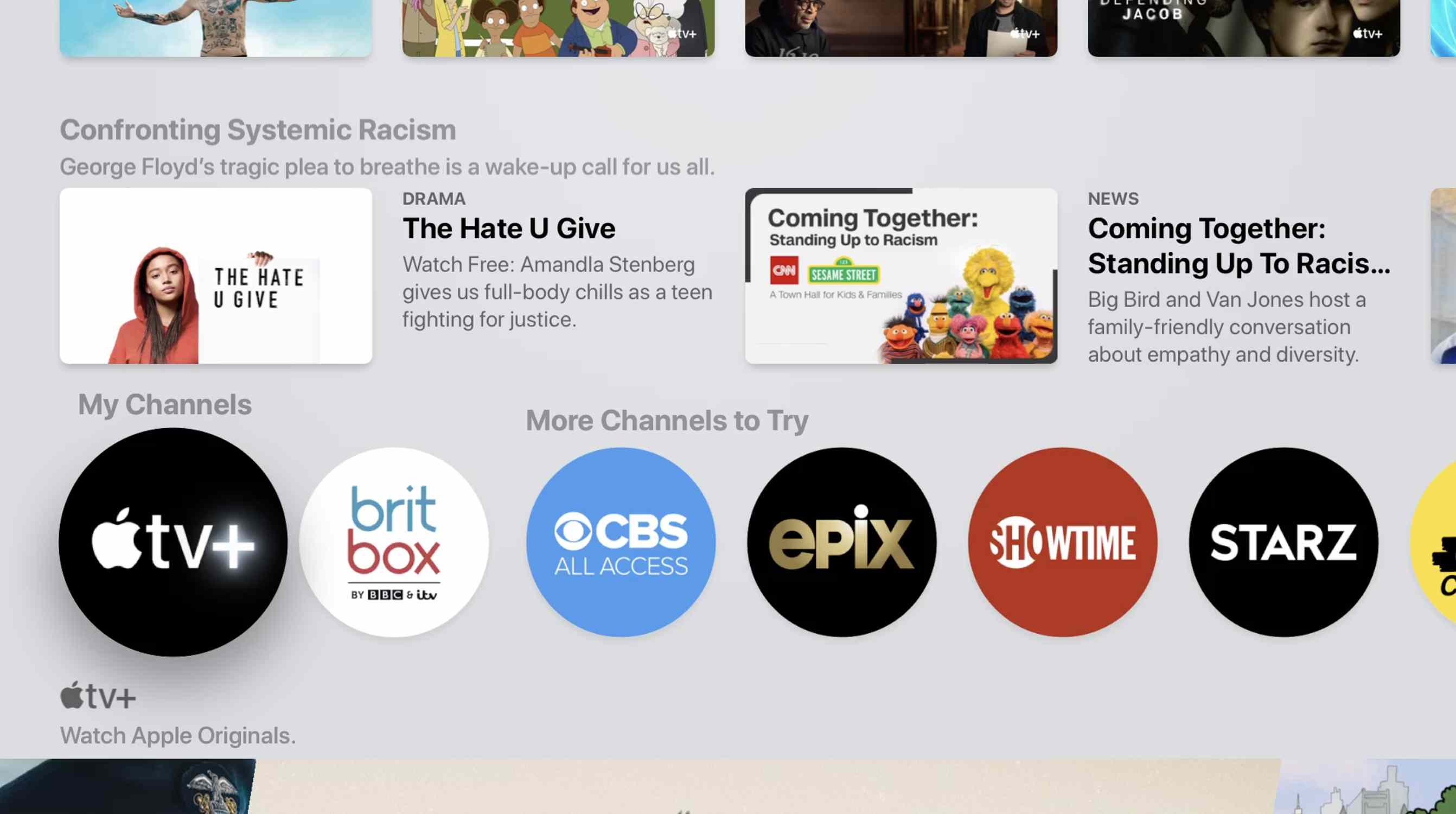 Screenshot Apple TV + v sekci Moje kanály