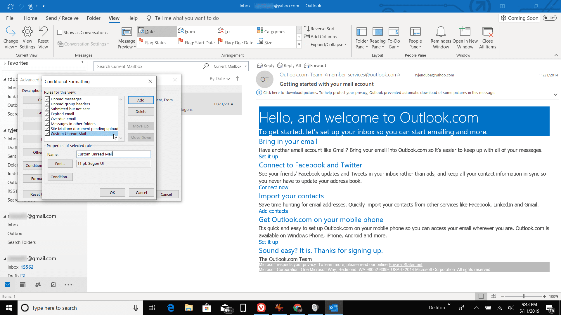 Screenshot pojmenování nového podmíněného formátu v Outlooku