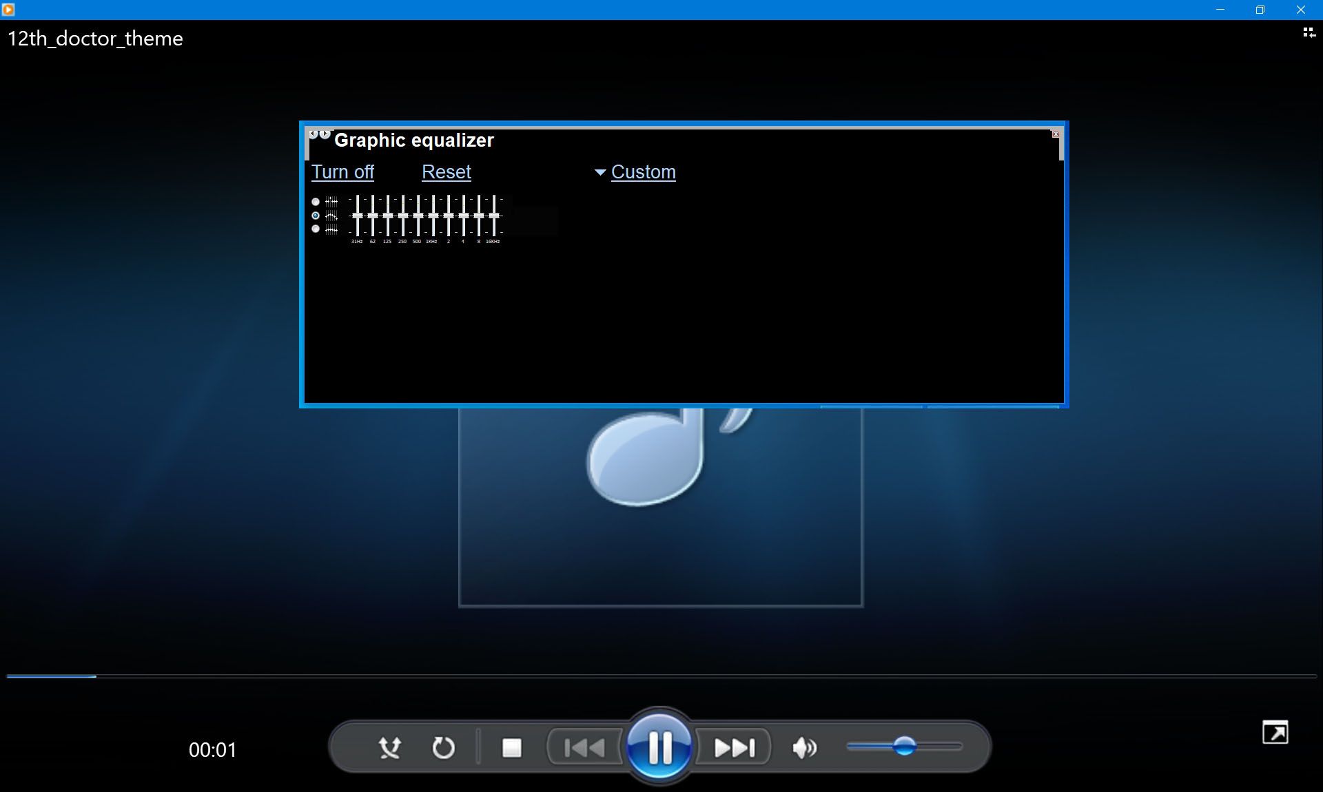 Windows Media Player a ekvalizér.