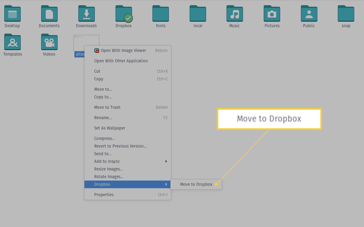 Screenshot přesunu souboru do adresáře Dropbox.
