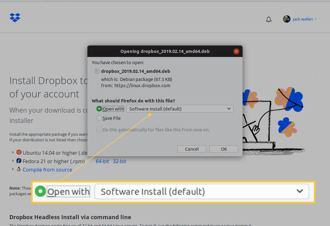 Screenshot instalace Dropboxu.