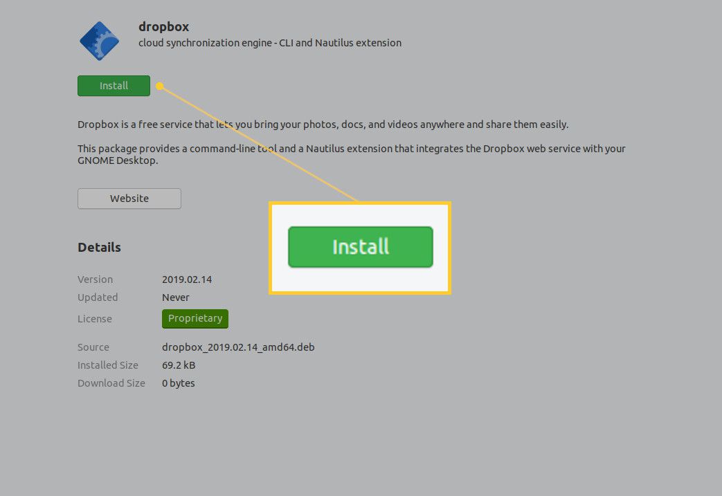 Screenshot tlačítka Instalovat v softwaru GNOME.