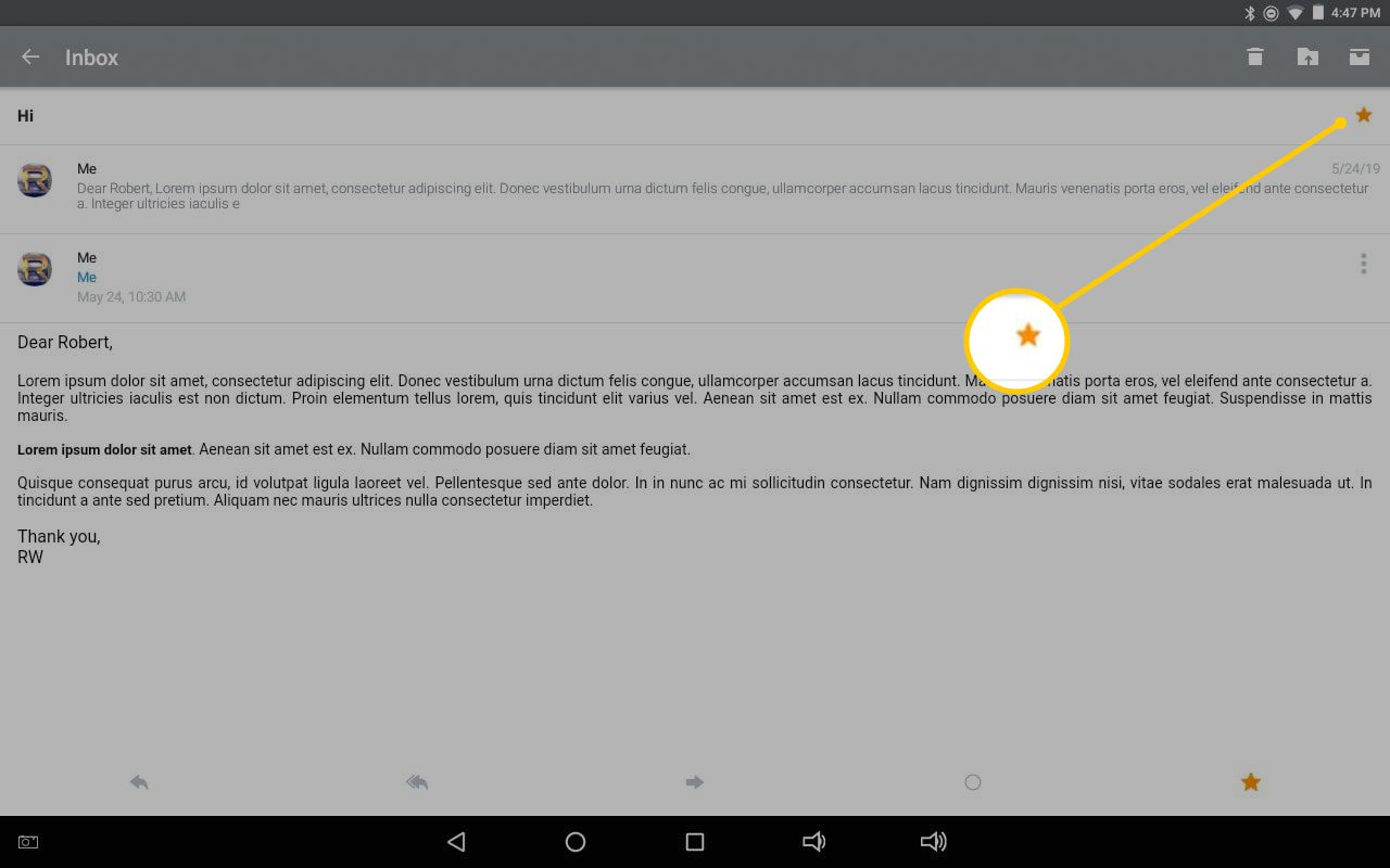 Ikona hvězdičky v aplikaci Yahoo Mail pro Android