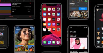 Řada snímků obrazovky iOS 13 na iPhonech