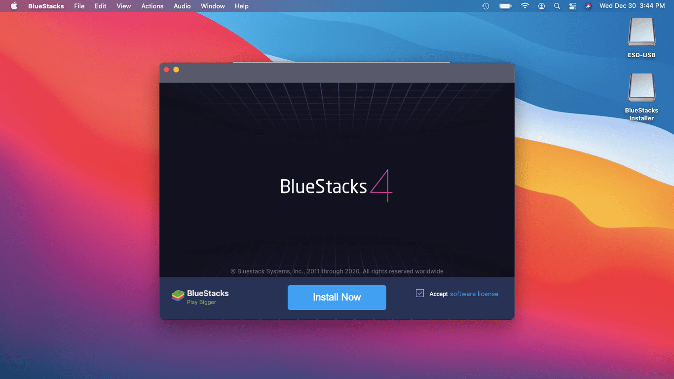 Instalační program BlueStacks pro macOS.