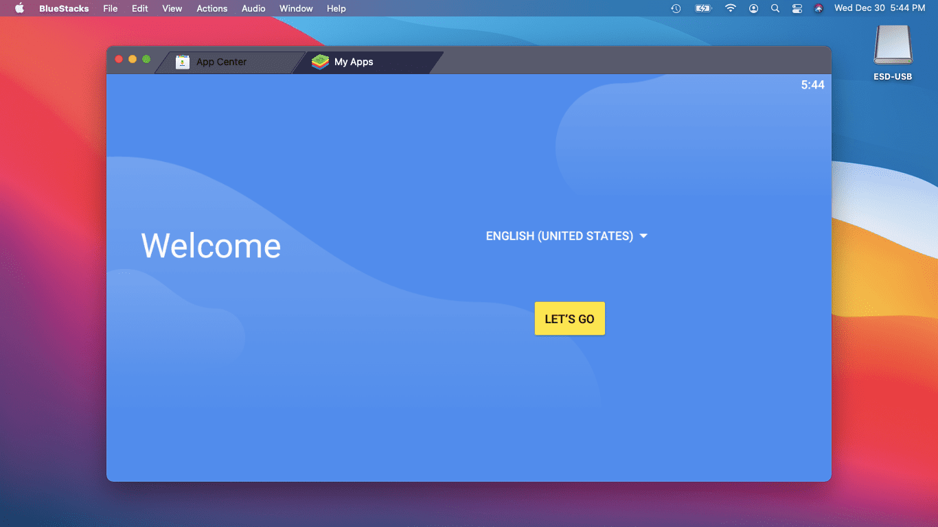 BlueStacks připravené k použití na počítači Mac.