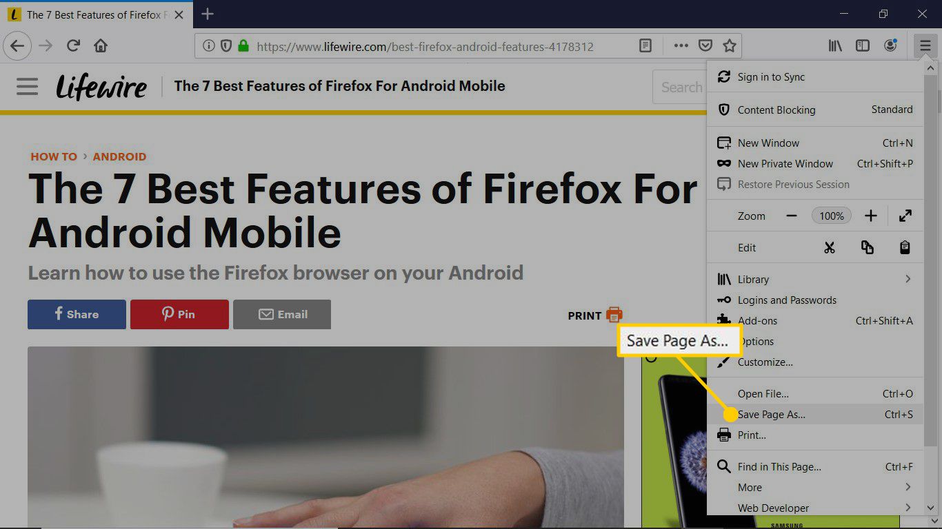 Ke stahování webových stránek pro prohlížení offline použijte Firefox