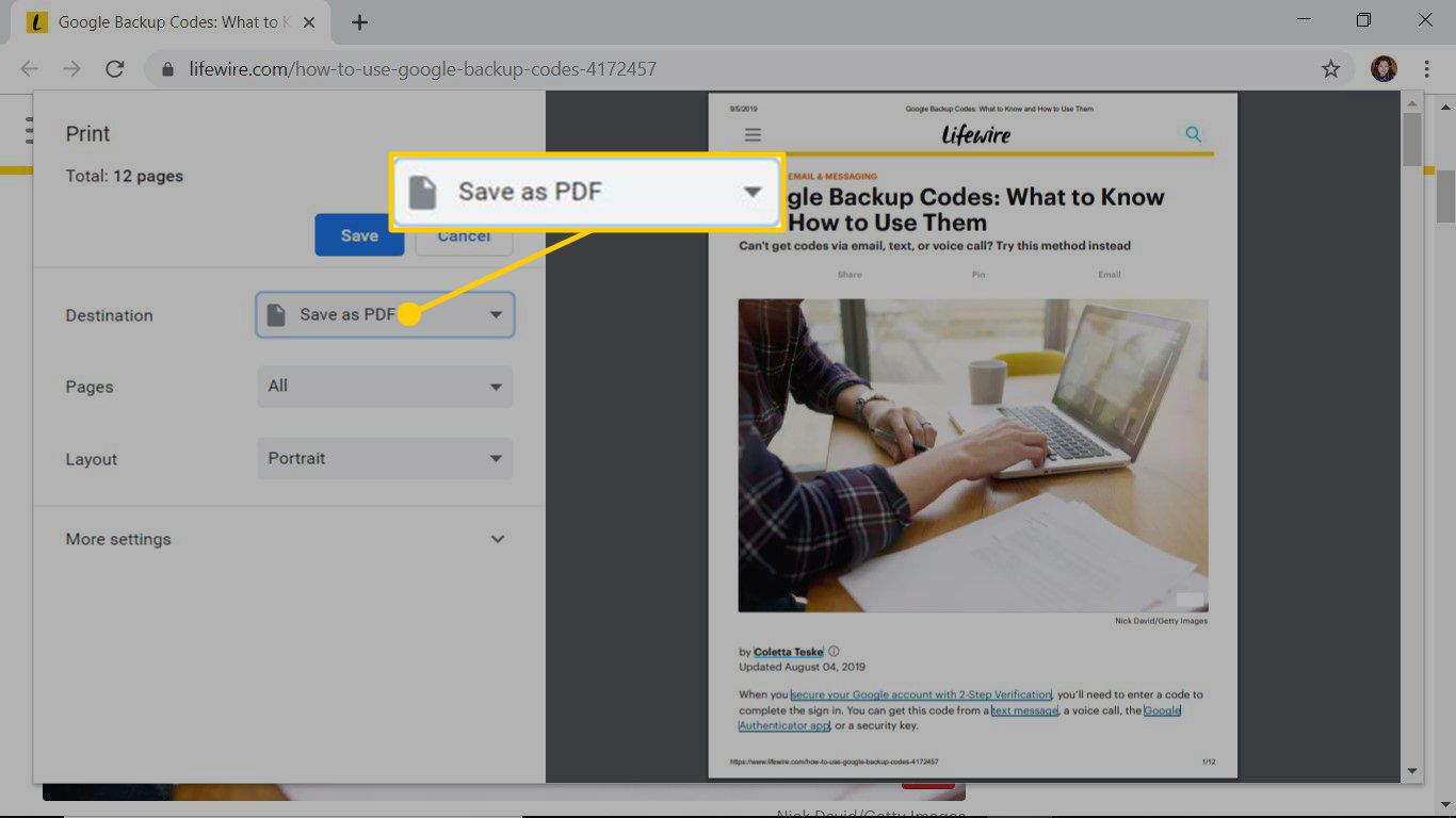 Pomocí dialogového okna Tisk uložte webovou stránku jako PDF v prohlížeči Chrome