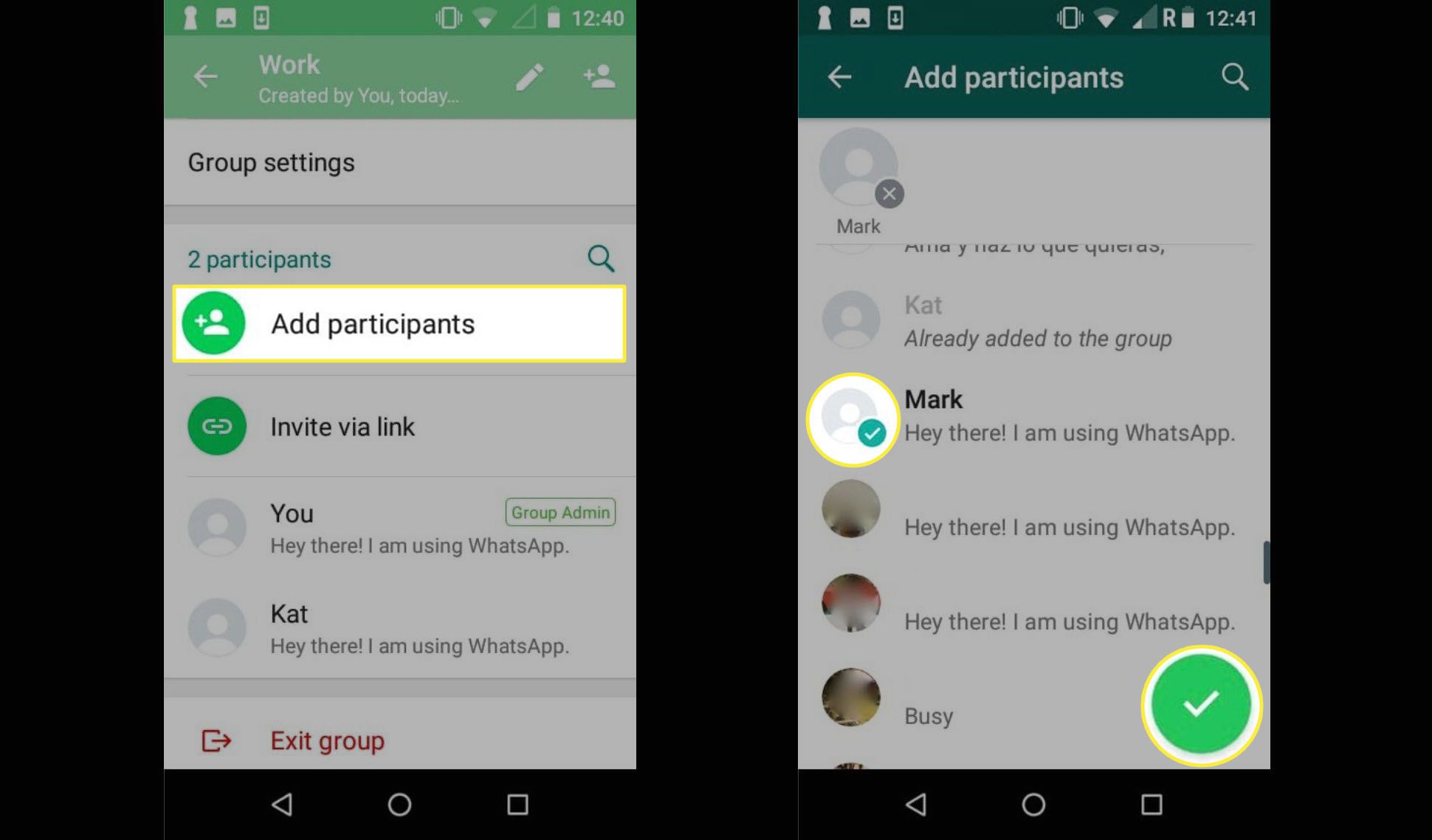 WhatsApp - přidávání účastníků v systému Android