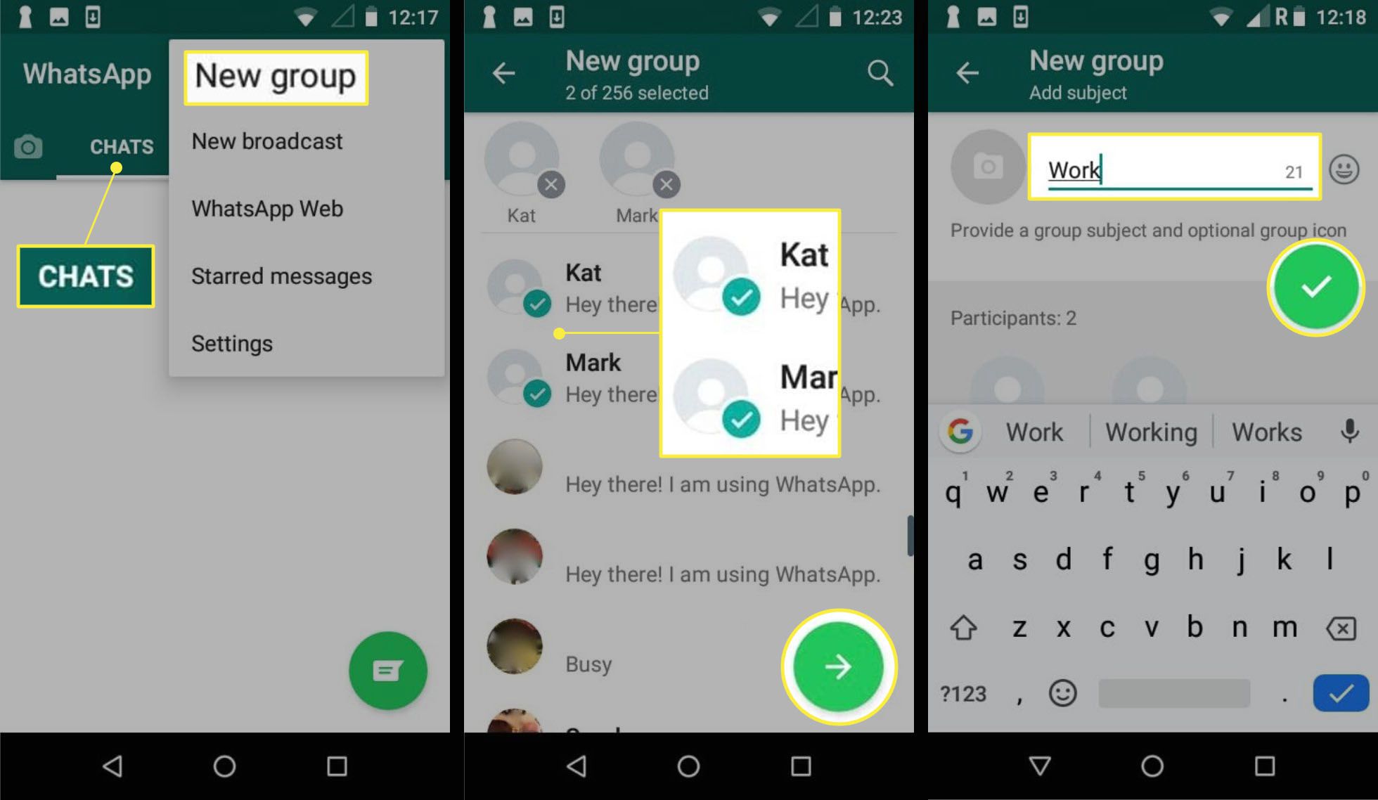 WhatsApp - vytvoření skupiny pro Android
