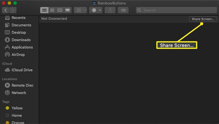 Mac Finder se zvýrazněnou obrazovkou sdílení