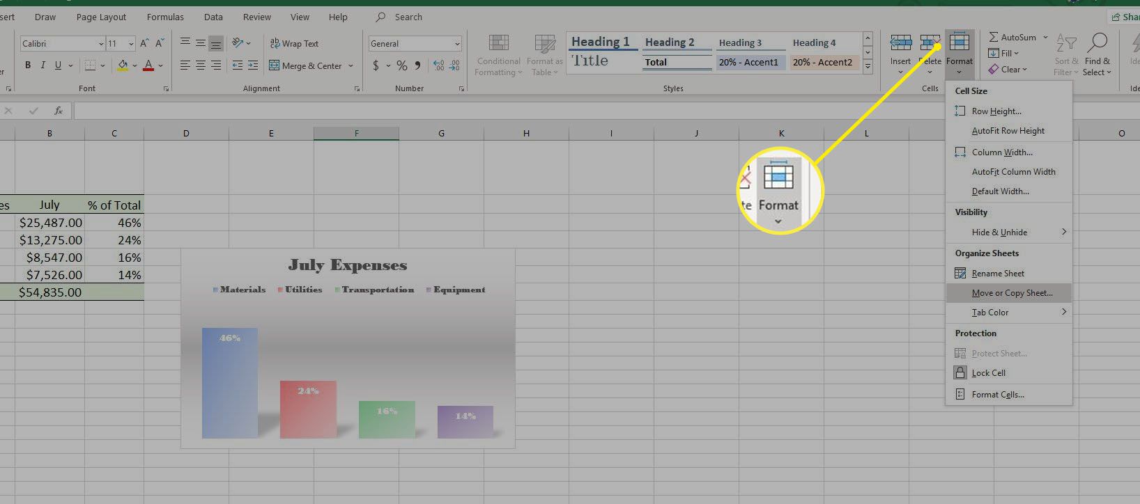 Výběr formátu v aplikaci Excel.