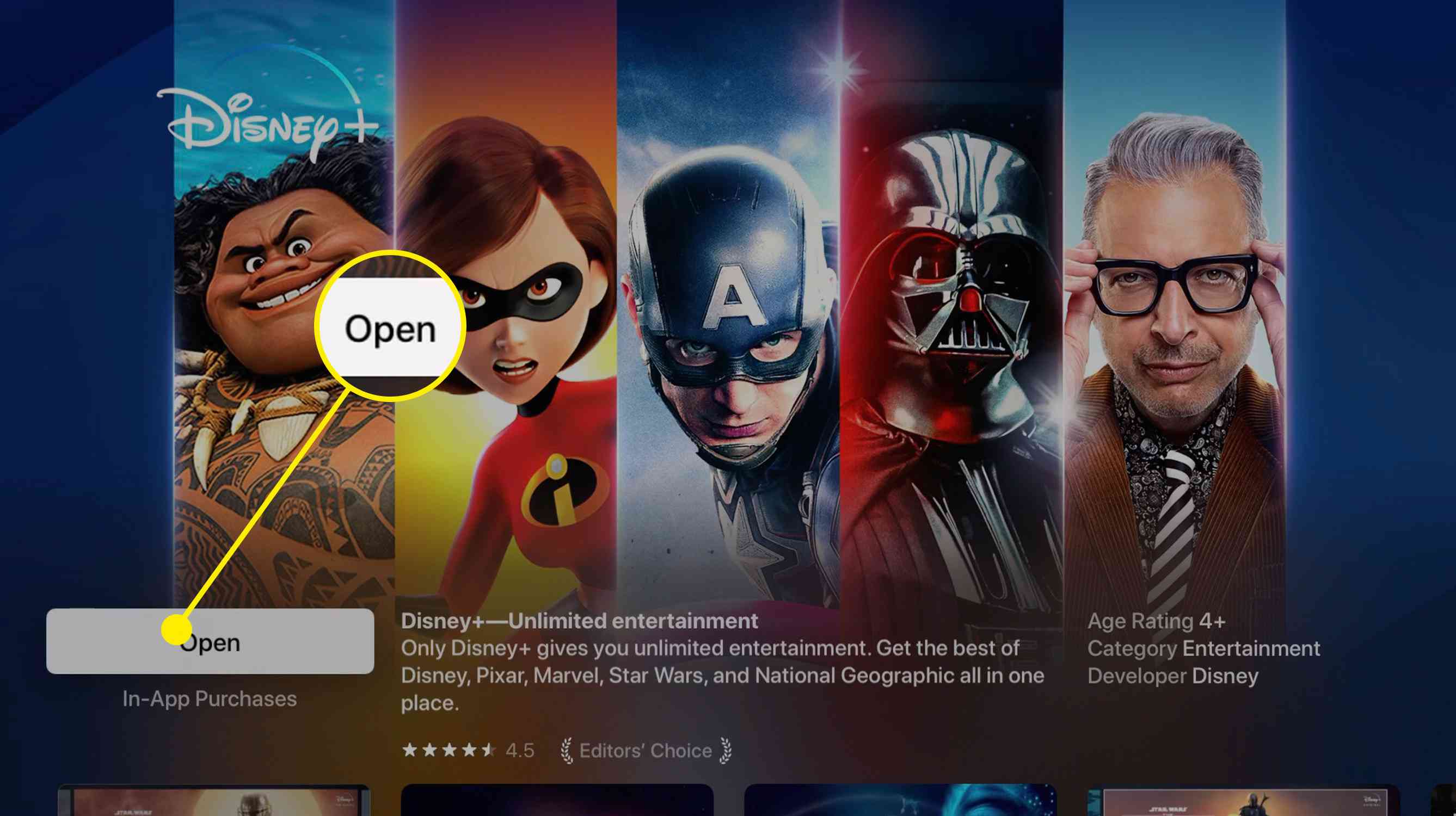 Screenshot aplikace Disney + v Apple App Store po stažení
