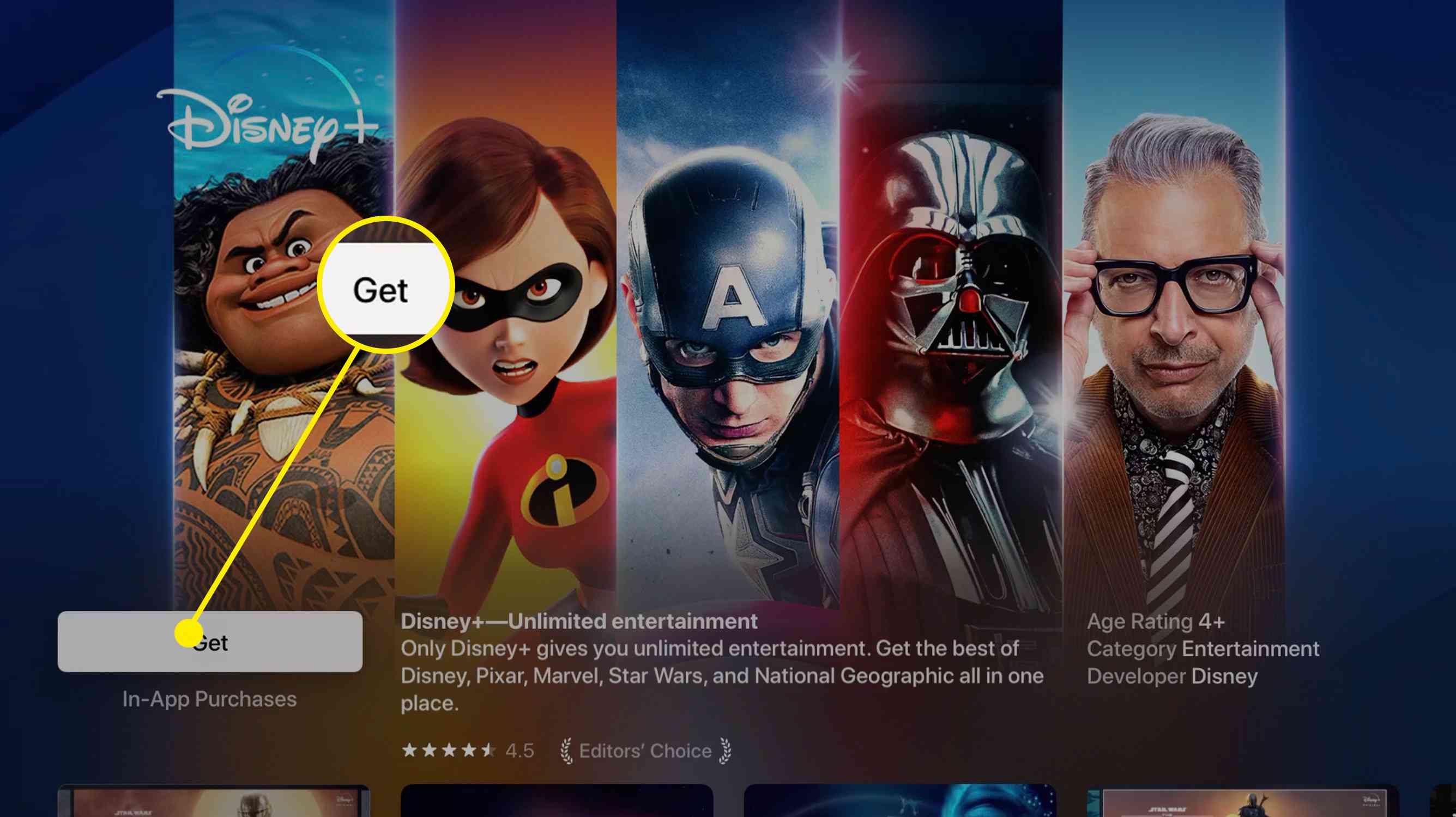 Screenshot aplikace Disney + v obchodě s aplikacemi Apple TV