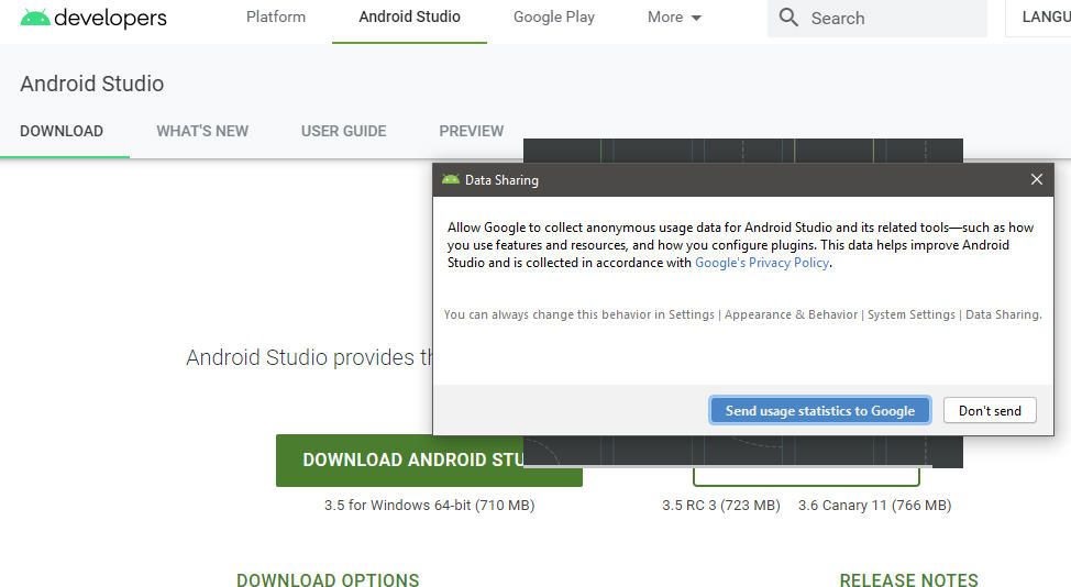 snímek obrazovky Android Studio Sharing Data
