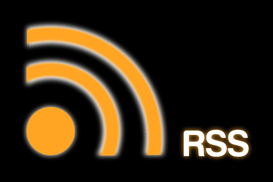 Logo RSS na černém pozadí