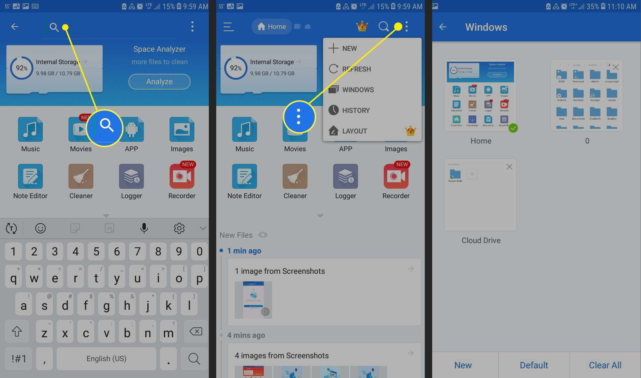 Vyhledejte soubor pomocí ES File Explorer pro Android