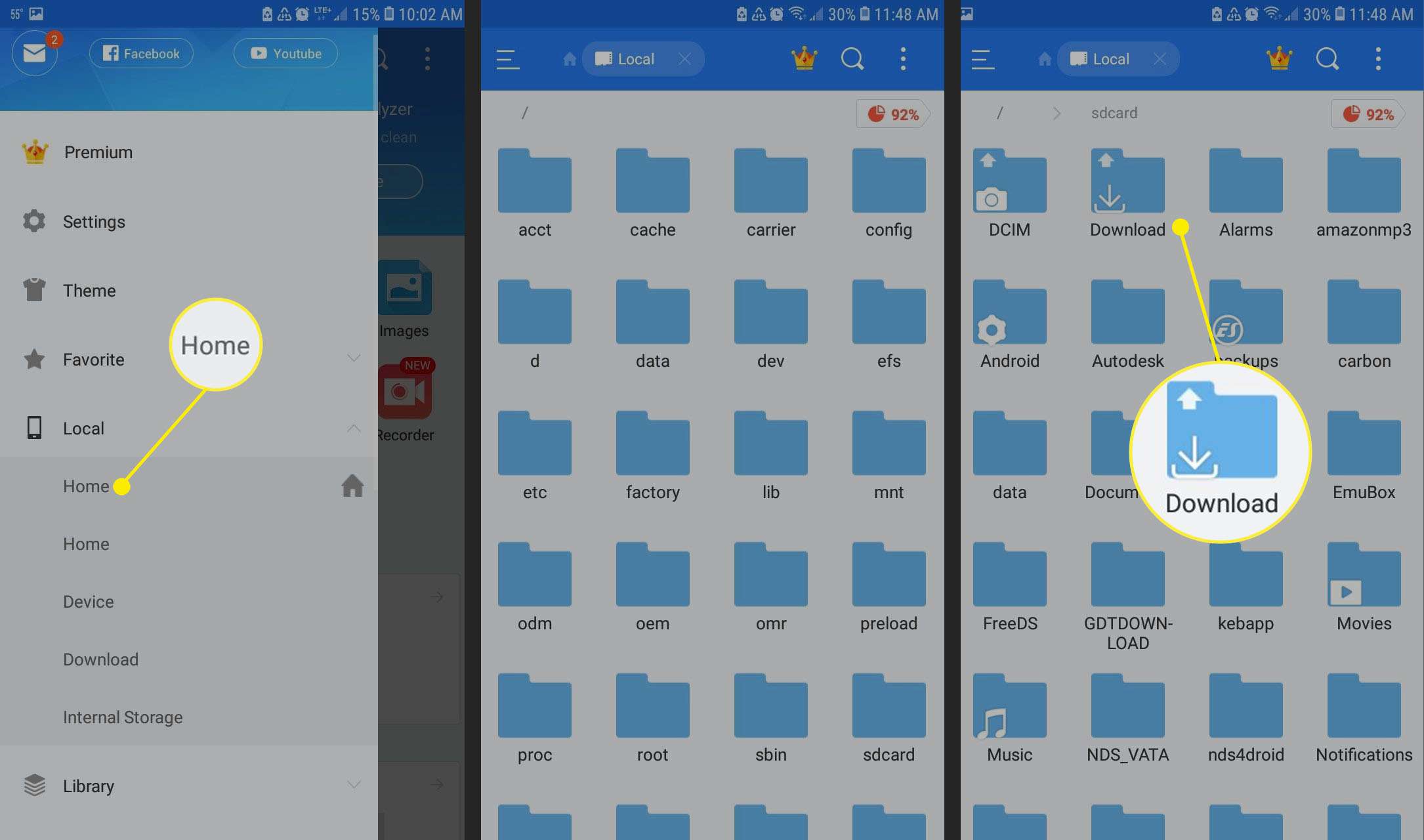 Možnosti místní správy souborů v ES File Explorer pro Android